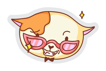 Cool cat. Vector cute smiling cat in eyeglasses and bow-tie illustration. Macho animal character sticker isolated on white background