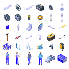 Car mechanic icons set. Isometric set of car mechanic vector icons for web design isolated on white background