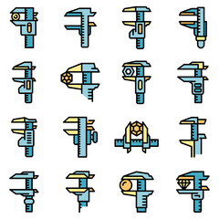 Calipers icons set. Outline set of calipers vector icons thin line color flat on white