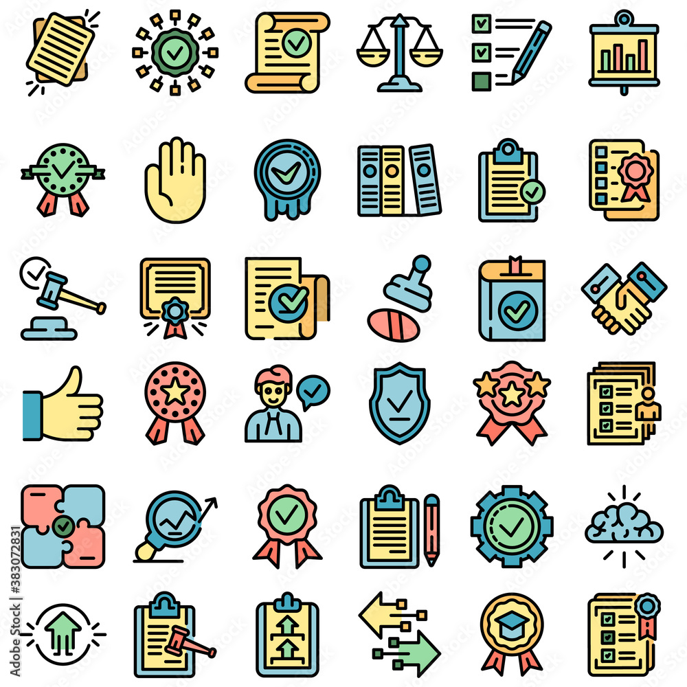 Poster standard icons set. outline set of standard vector icons thin line color flat on white