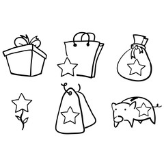 hand drawn doodle star symbol for Loyalty program line icons. Bonus card, Redeem gift and discount coupon signs. Lottery ticket, Earn reward and winner gift. isolated background