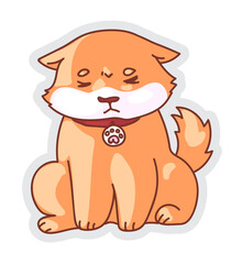 Sad dog sticker. Unhappy sad poor corgi dog puppy sticker isolated on white background. Cartoon sadness doggy facial impression vector illustration