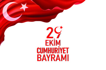 29 Ekim Cumhuriyet Bayrami kutlu olsun, Republic Day in Turkey. Translation: Happy 29 October Turkey Republic Day. Vector illustration, poster, celebration card, graphic, post and story design.