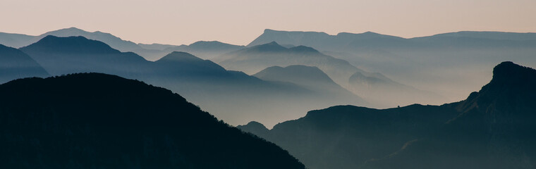 Misty mountanous scenic near the col de turini in haute alpes maritimes, france