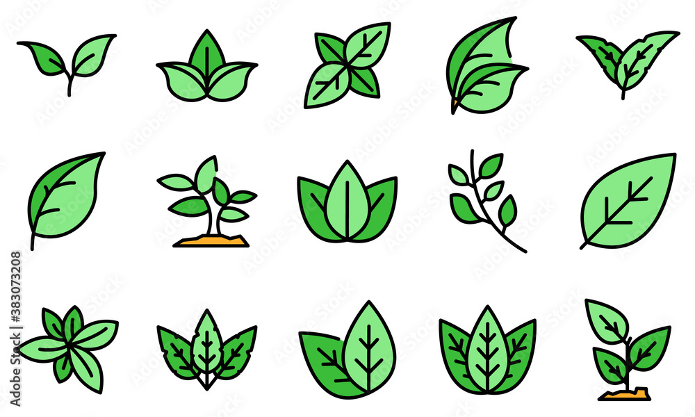 Poster basil icons set. outline set of basil vector icons thin line color flat on white