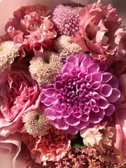 Beautiful bouquet of pink flowers close up