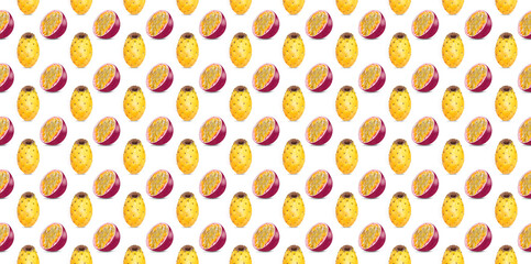 Pattern of fresh fruits isolated on creative colored texture