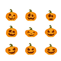 Set of Flat Icons Halloween Pumpkins