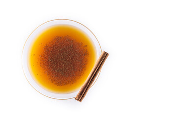 Pumpkin cocktail in glass isolated on white background.Top view.Copy space