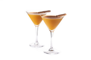Pumpkin cocktail in glass isolated on white background