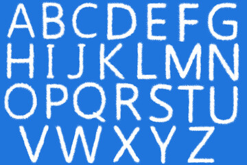 Cloud alphabet shape on blue background