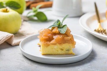 Cottage cheese casserole with apples and cinnamon . Concept of a healthy Breakfast. Sweet food, gluten free, homemade cakes
