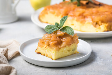 Cottage cheese casserole with apples and cinnamon . Concept of a healthy Breakfast. Sweet food, gluten free, homemade cakes