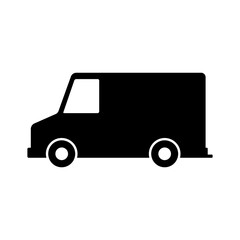 Cargo van icon. Black silhouette. Side view. Vector flat graphic illustration. The isolated object on a white background. Isolate.