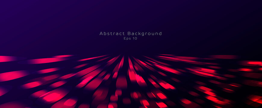Abstract background of red light particles moving to the center and forming illuminated surface in the dark space
