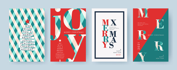 Merry Christmas and Happy New Year Set of backgrounds, greeting cards, posters, holiday covers. Design templates with typography, season wishes in modern minimalist style for web, social media, print