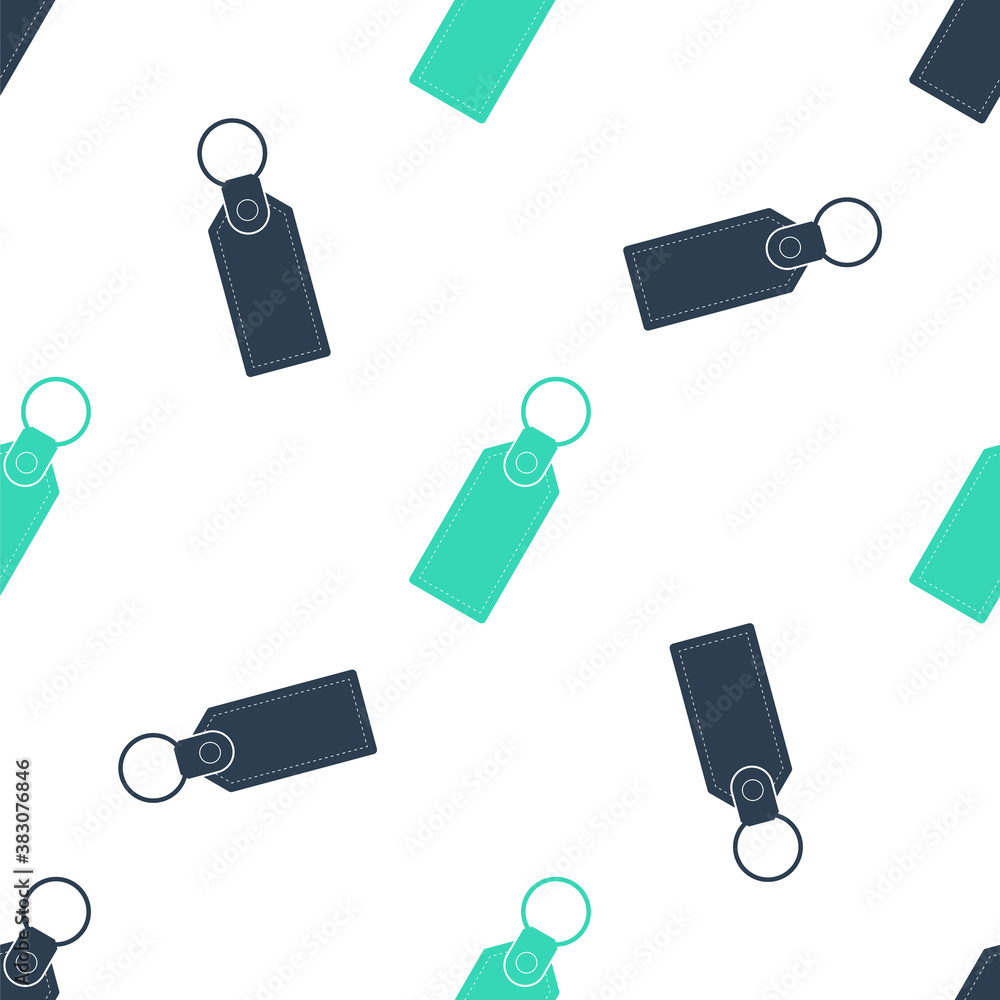 Aufkleber green rectangular key chain with ring for key icon isolated seamless pattern on white background. ve