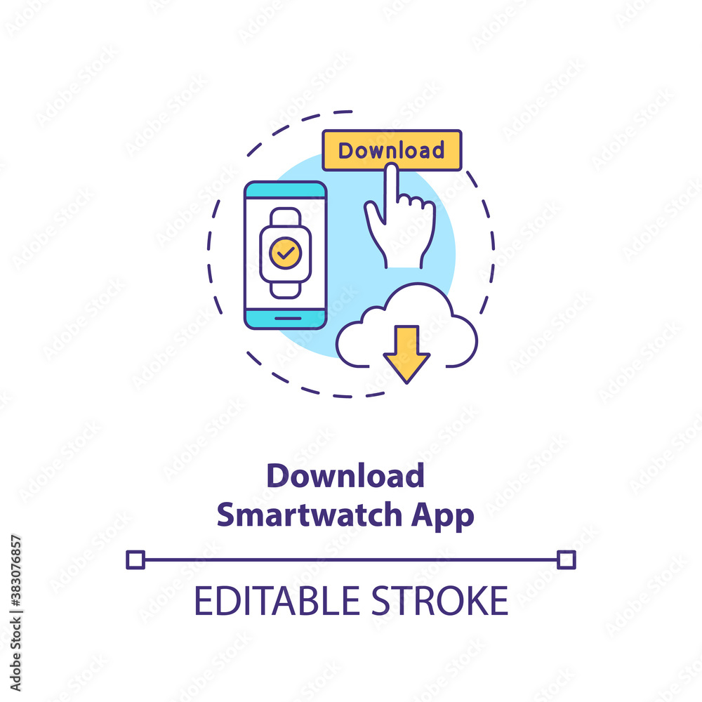 Aufkleber download smartwatch app concept icon. setup instruction idea thin line illustration. installation gu