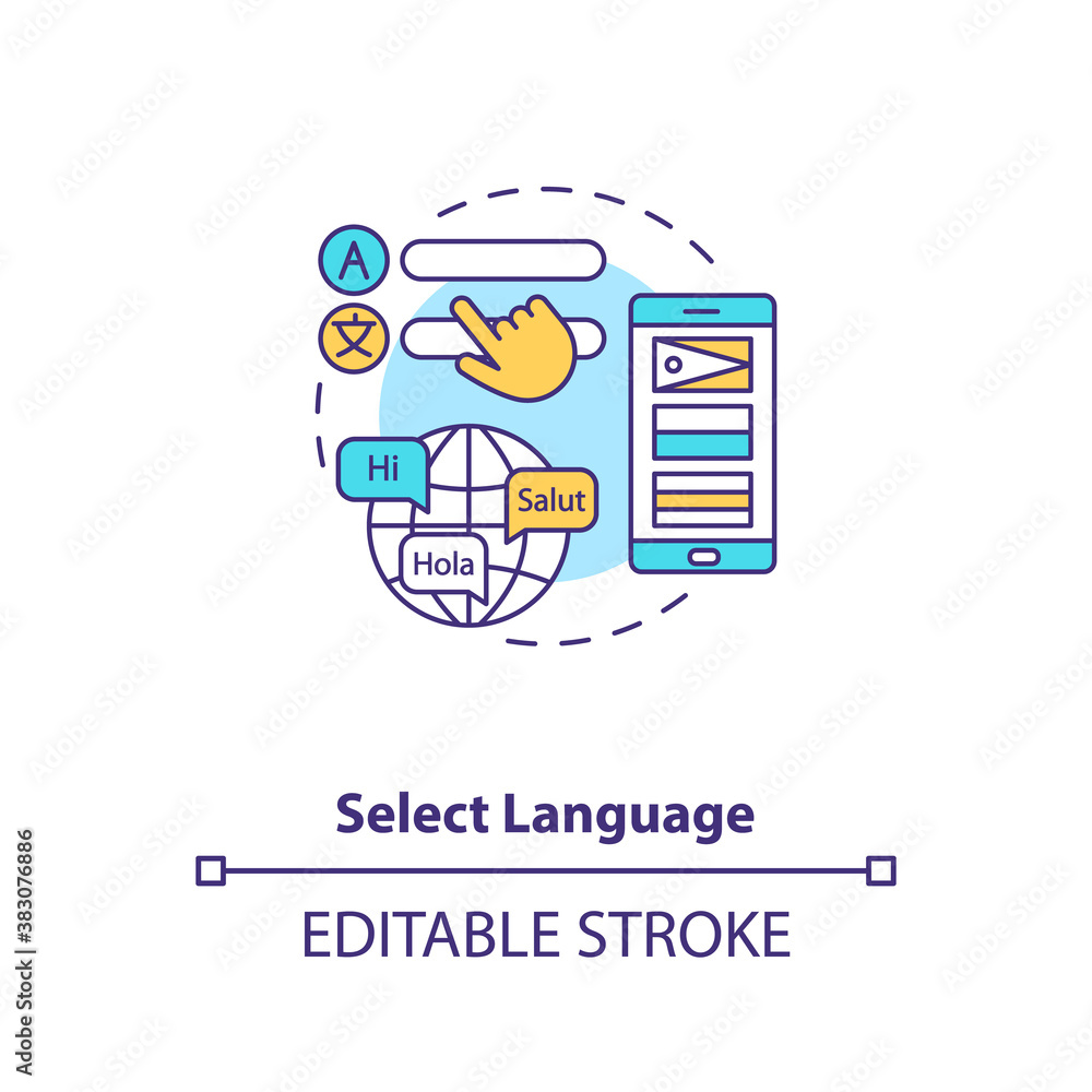 Poster select language concept icon. setup instruction idea thin line illustration. multiple variants. init