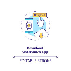 Download smartwatch app concept icon. Setup instruction idea thin line illustration. Installation guide. Application. User manual. Vector isolated outline RGB color drawing. Editable stroke