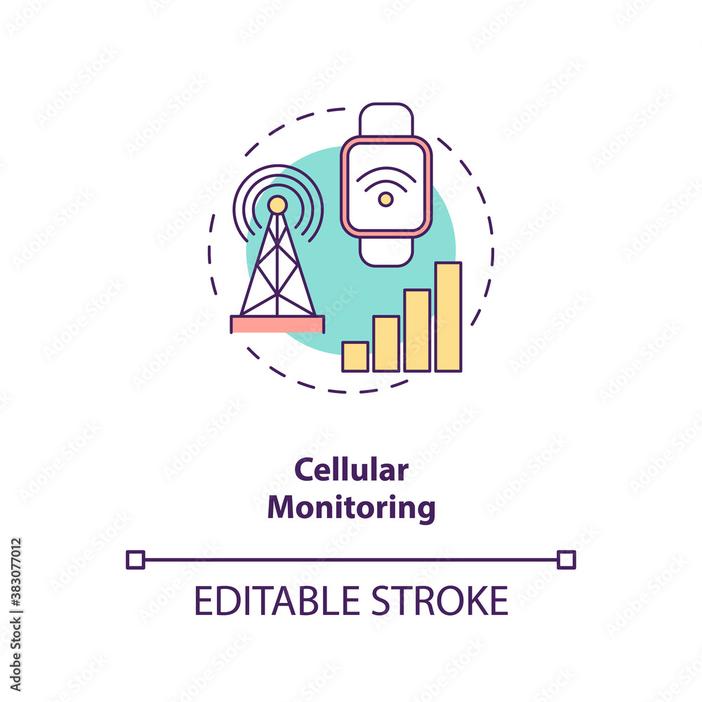 Poster Cellular monitoring concept icon. Mobile network idea thin line illustration. 4G cellular-enabled connection. Carrier data plan. Vector isolated outline RGB color drawing. Editable stroke