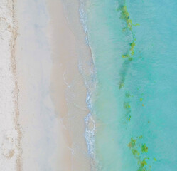 Fototapeta na wymiar A Top down view of Negril's 7 Mile Beach in Westmoreland, Jamaica.