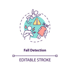 Fall detection concept icon. Health monitoring idea thin line illustration. Safety feature. Medical alarm system. Emergency call. Vector isolated outline RGB color drawing. Editable stroke
