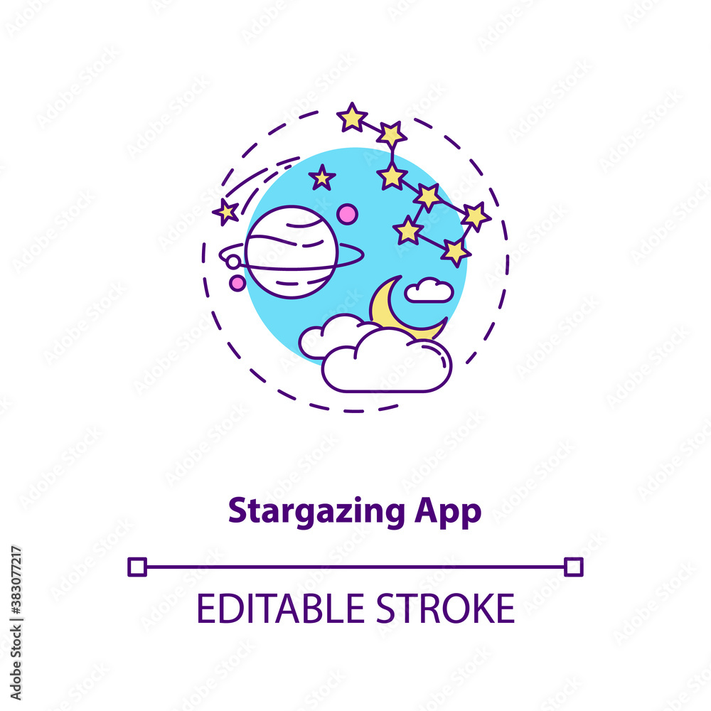 Poster stargazing app concept icon. gadget function idea thin line illustration. stars and constellations i
