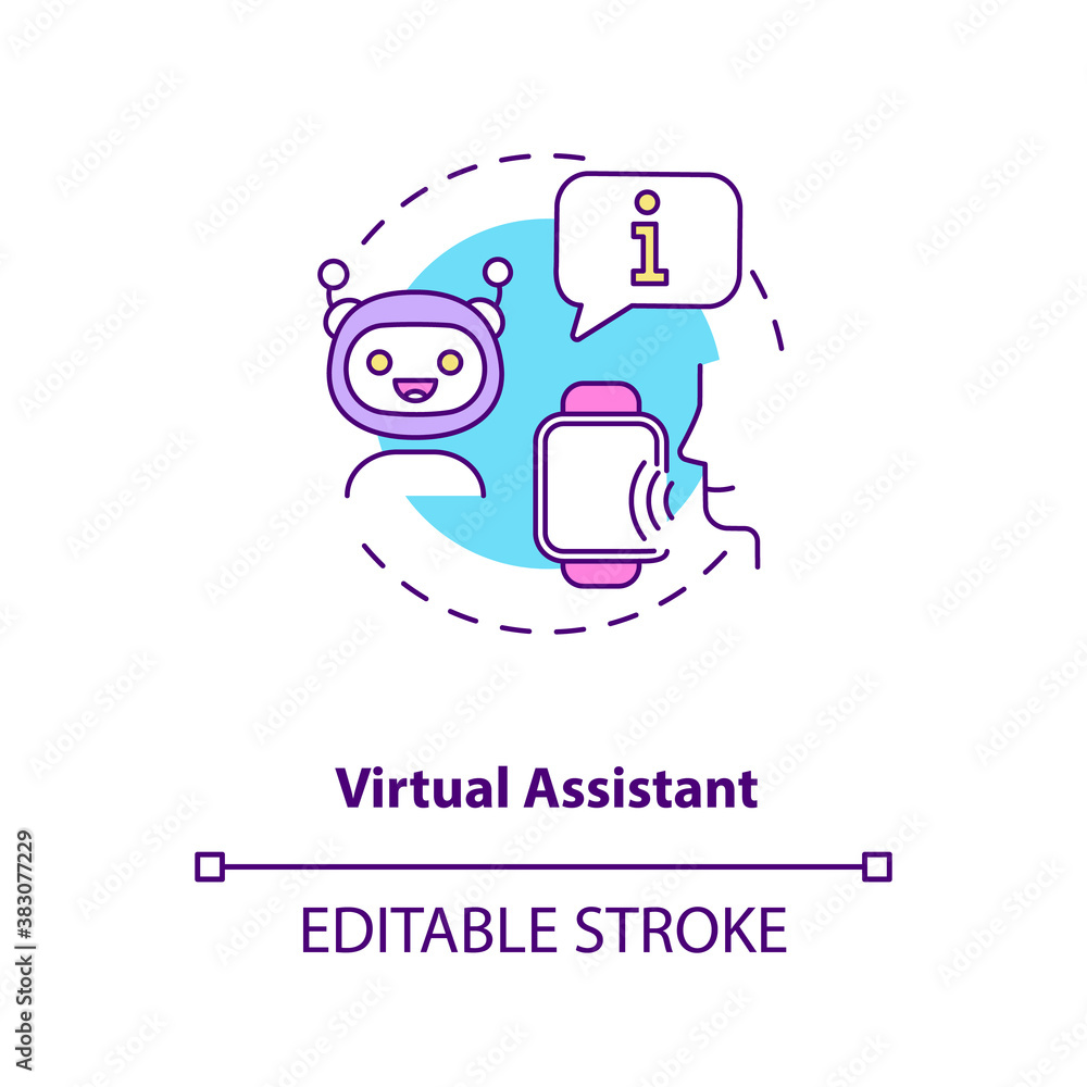 Poster virtual assistant concept icon. gadget function idea thin line illustration. artificial intelligence