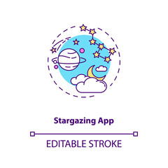 Stargazing app concept icon. Gadget function idea thin line illustration. Stars and constellations identify. Astronomy knowledge. Vector isolated outline RGB color drawing. Editable stroke