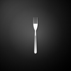 Silver Fork icon isolated on black background. Long shadow style. Vector.