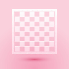 Paper cut Chess board icon isolated on pink background. Ancient Intellectual board game. Paper art style. Vector.