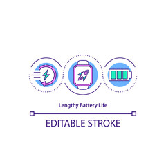 Lengthy battery life concept icon. Smartwatch battery life test. Maximizes. Charging ability indication idea thin line illustration. Vector isolated outline RGB color drawing. Editable stroke