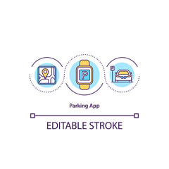 Parking app concept icon. Useful smart watch reminder software. Geolocation. Transport location idea thin line illustration. Vector isolated outline RGB color drawing. Editable stroke