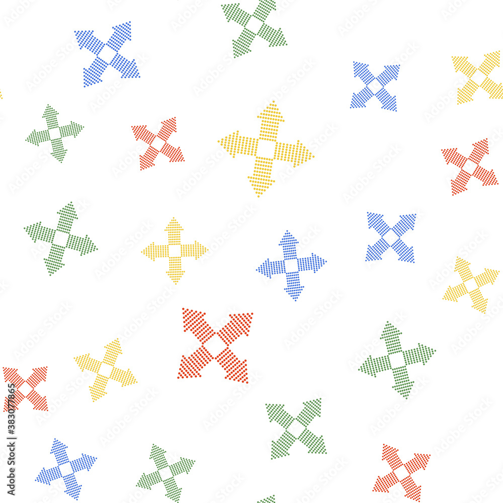 Poster color arrows dots in four directions icon isolated seamless pattern on white background. vector.