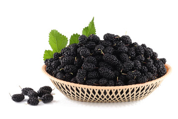 Mulberry in the basket isolated on a white background
