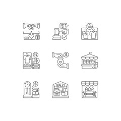 Sale pixel perfect linear icons set. Marketplaces and trading events customizable thin line contour symbols. Buying goods at affordable prices. Isolated vector outline illustrations. Editable stroke