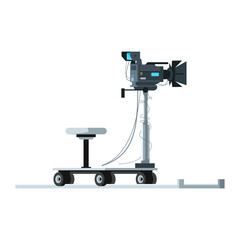 Profesional camera semi flat RGB color vector illustration. Professional movie crew instruments. High quality futuristic filming equipment isolated cartoon character on white background