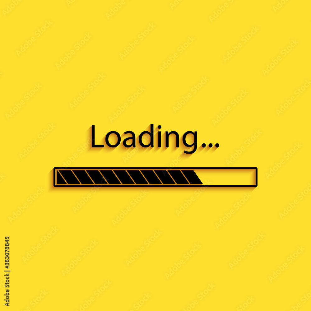 Poster black loading icon isolated on yellow background. progress bar icon. long shadow style. vector.