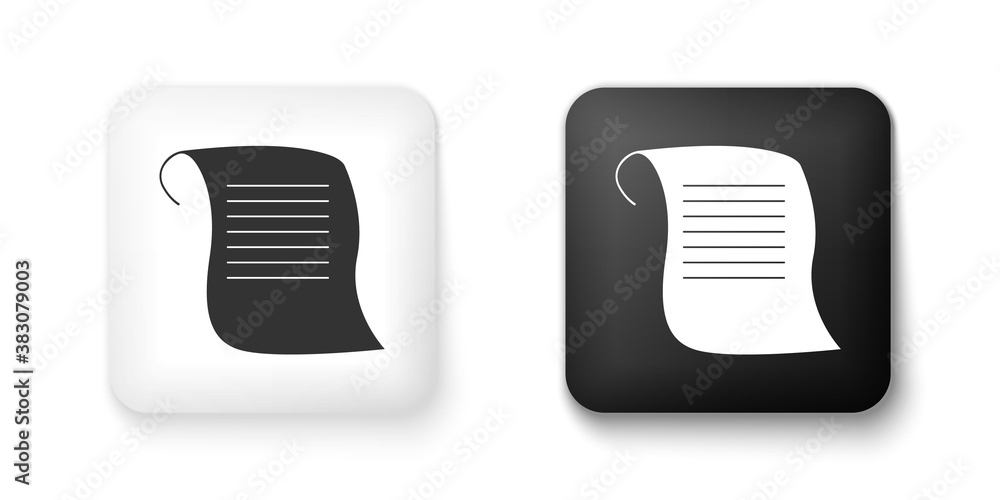 Poster black and white paper scroll icon isolated on white background. canvas scroll sign. square button. v