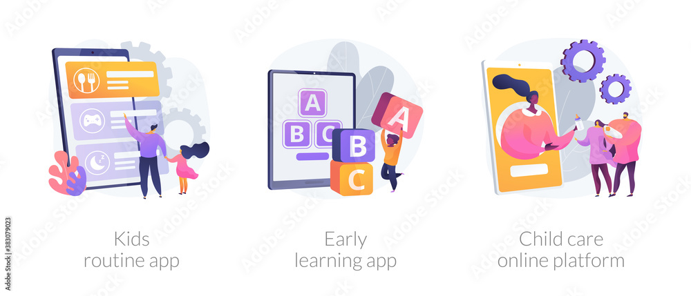 Canvas Prints online childcare service abstract concept vector illustration set. kids routine app, early learning 