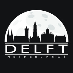 Delft Netherlands Skyline City Flat Silhouette Design Background.