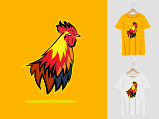 Rooster logo mascot design with t-shirt . Rooster head illustration for sport team and printing t-shirt