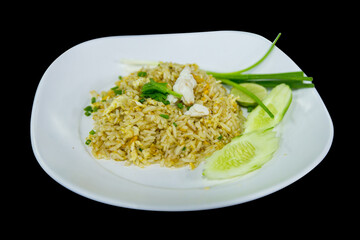 Top view of Crab fried rice topping with crab.
