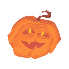 old malevolent pumpkin for hallowin. character for horror stories and decorations, orange pumpkin with eyes and smile. mascot or sticker. vector