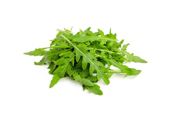 Green arugula salad isolated on white background