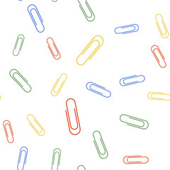 Color Paper clip icon isolated seamless pattern on white background. Vector.