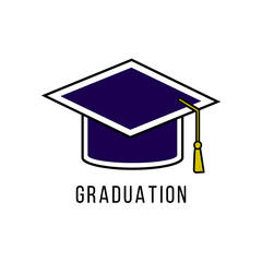 Academic graduation cap vector icon illustration isolated on white background . Colour Graduation Cap icon