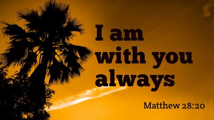 i am with you bible words with silhouette of palm tree on summer background