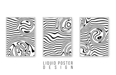 Abstract liquid banner, fluid art vector texture set. Trendy background that applicable for design cover, invitation, presentation and etc. black and white unusual creative surface template